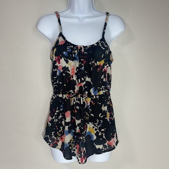 Forever 21 Semi Sheer Black & Multicolor Print Tank Top Women's Size Small S - Picture 1 of 10